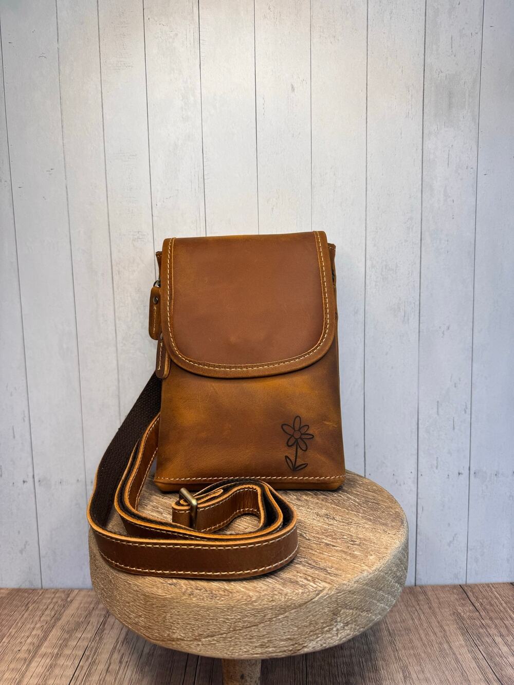 Genuine Leather Crossbody Purse TEDDY BEAR BROWN Leather Bag Passport Phone